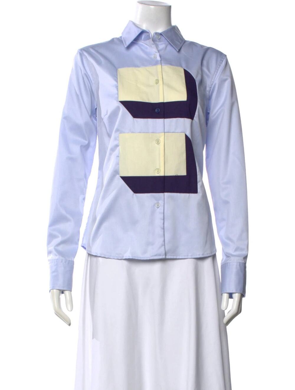 Sagmeister Colorblock Pattern Long Sleeve Button-Up Top - XS